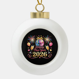 Happy New Year 2026 New Years Eve Party Countdown Ceramic Ball Christmas Ornament