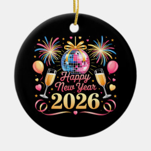 Happy New Year 2026 New Years Eve Party Countdown Ceramic Ornament