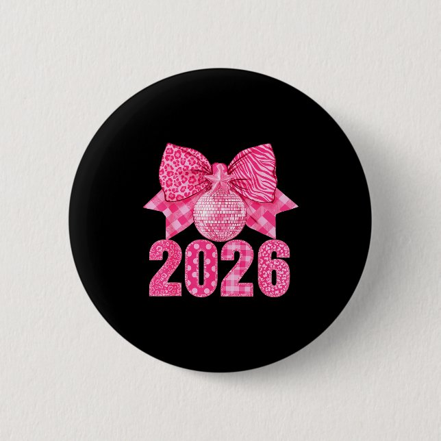 Happy New Year 2026 Nk Bow Patchwork Leopard Zebra 6 Cm Round Badge (Front)