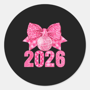 Happy New Year 2026 Nk Bow Patchwork Leopard Zebra Classic Round Sticker