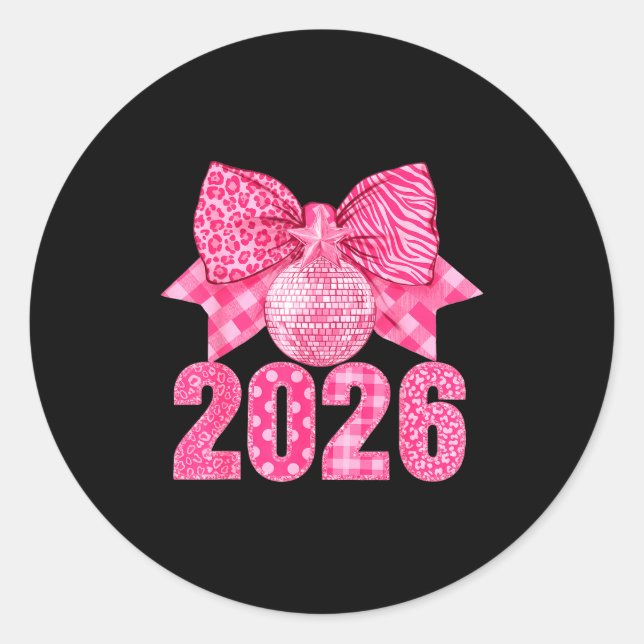 Happy New Year 2026 Nk Bow Patchwork Leopard Zebra Classic Round Sticker (Front)