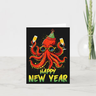 Happy New Year 2026 Octopus Drinking Champagne New Card