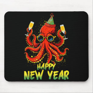 Happy New Year 2026 Octopus Drinking Champagne New Mouse Pad