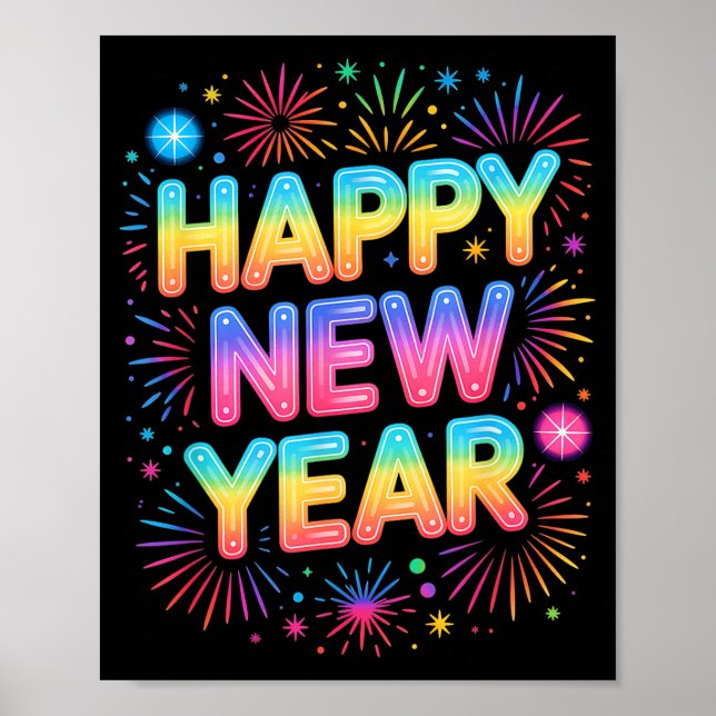 Happy New Year 2026 Party Ballons, Fireworks And C Poster (Front)