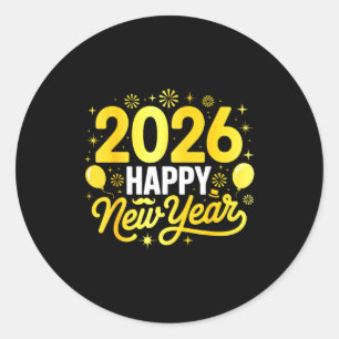 Happy New Year 2026 Party Balloons Fireworks Famil Classic Round Sticker