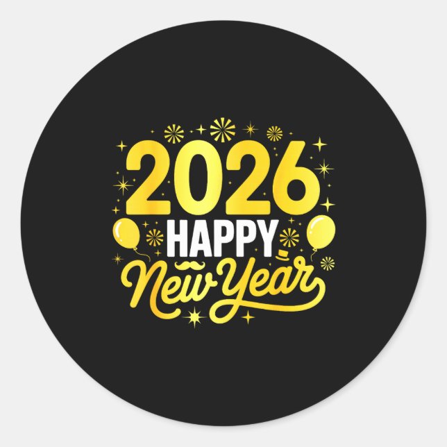 Happy New Year 2026 Party Balloons Fireworks Famil Classic Round Sticker (Front)
