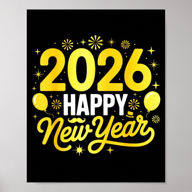 Happy New Year 2026 Party Balloons Fireworks Famil Poster (Front)