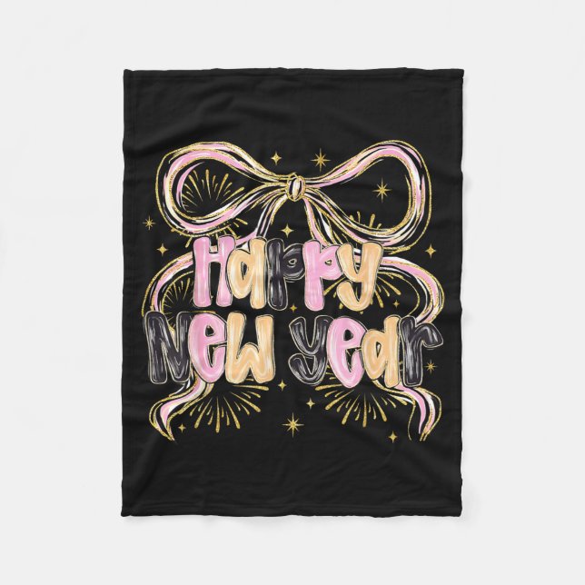Happy New Year 2026 Party Coquette Bow Girly Women Fleece Blanket (Front)