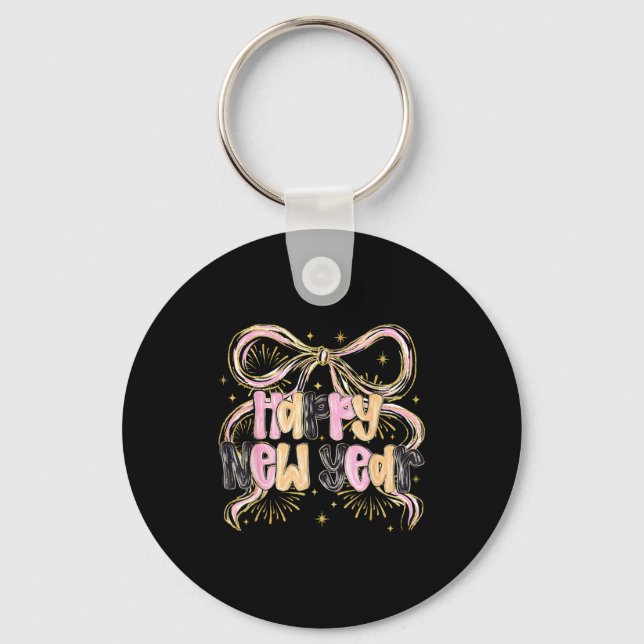 Happy New Year 2026 Party Coquette Bow Girly Women Key Ring (Front)