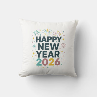 Happy New Year 2026 Pillow – Festive Fireworks Des