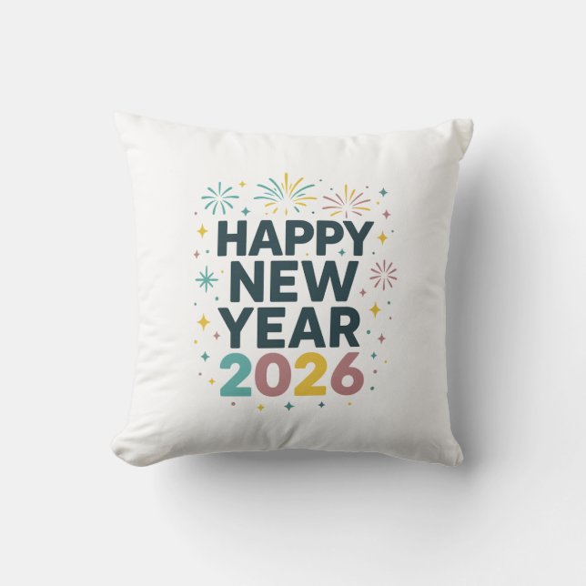 Happy New Year 2026 Pillow – Festive Fireworks Des (Front)