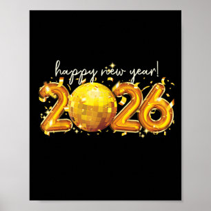 Happy New Year 2026 Retro Ball Celebration Poster