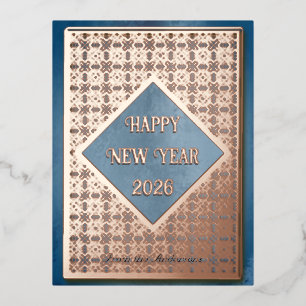 Happy new year 2026 rose Gold pattern Foil Holiday Postcard