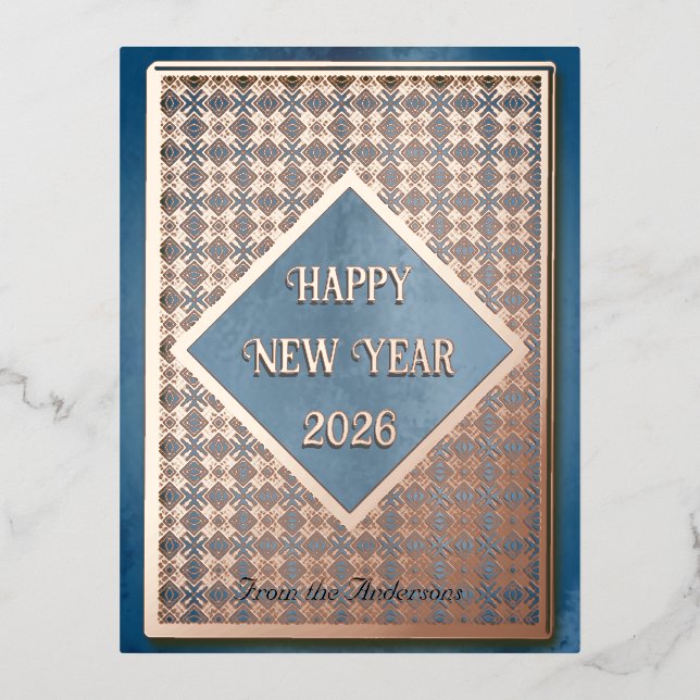 Happy new year 2026 rose Gold pattern  Foil Holiday Postcard (Front)