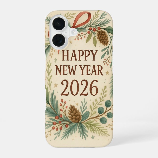 happy new year 2026 rustic iPhone 16 case (Back)