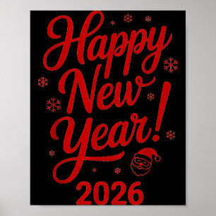 Happy New Year 2026 Santa Face New Years Eve Party Poster