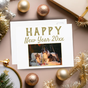Happy New Year 2026 Script Dog Photo Holiday  Postcard
