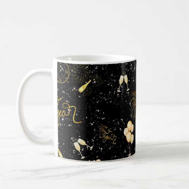 Happy New Year 2026 Seamless Pattern Coffee Mug (Left)