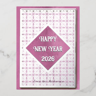 Happy new year 2026 silver pattern foil holiday postcard