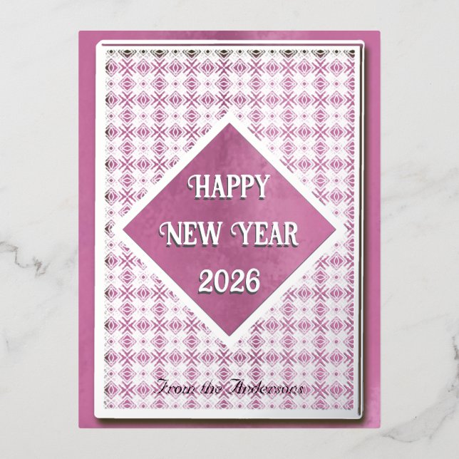 Happy new year 2026 silver pattern  foil holiday postcard (Front)
