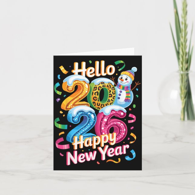 Happy New Year 2026 Snowman Colourful Celebration  Card (Front)