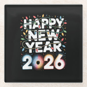 Happy New Year 2026 Sparkle Shirt for Women Glass Coaster