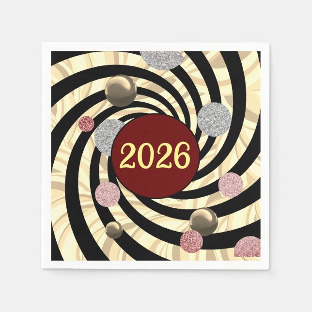 Happy New Year 2026, spirals and bubbles  Napkin (Front)