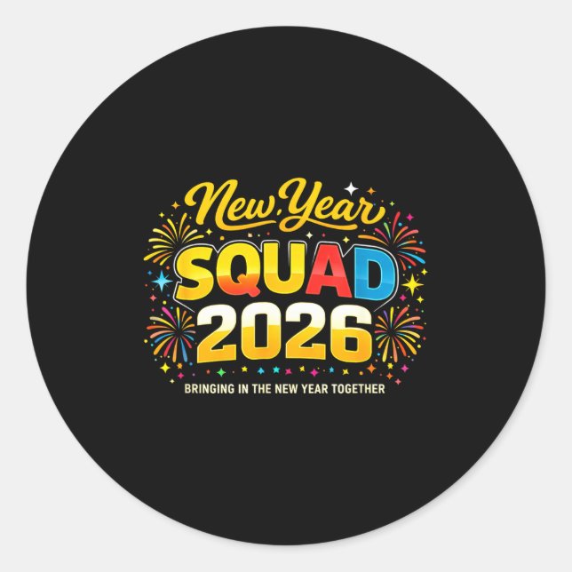 Happy New Year 2026 Squad Crew Fireworks Family Ma Classic Round Sticker (Front)
