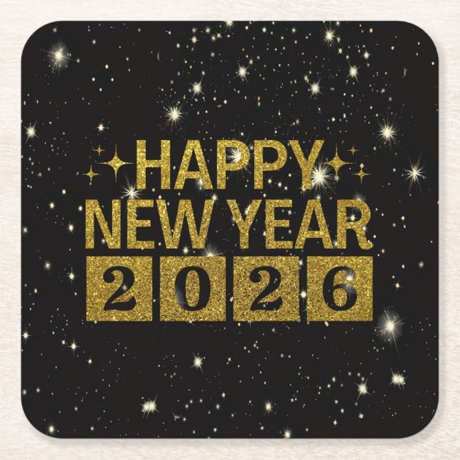 Happy New Year 2026 Square Paper Coaster (Front)