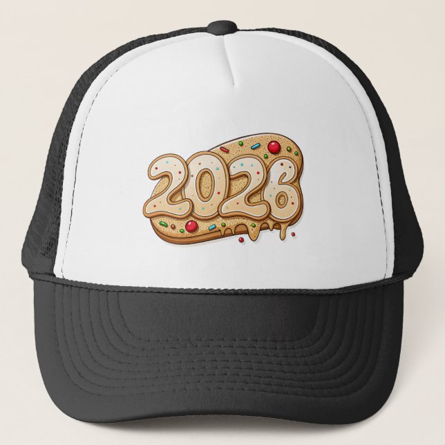Happy New Year 2026 Sweet-inspired Gold Look-Cap  Trucker Hat (Front)