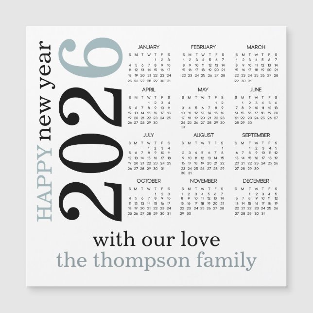 Happy New Year 2026 Teal White Calendar  (Front)