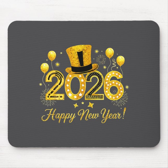 Happy New Year 2026 Top Hat Balloons Party New Yea Mouse Pad (Front)