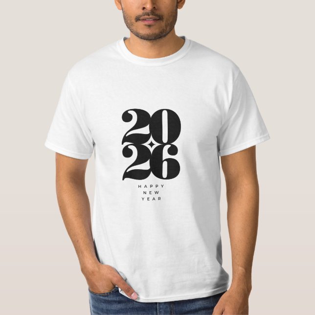 Happy New Year 2026 Typography Logo Design T-Shirt (Front)