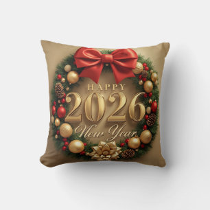 happy new year 2026 warm wreath cushion