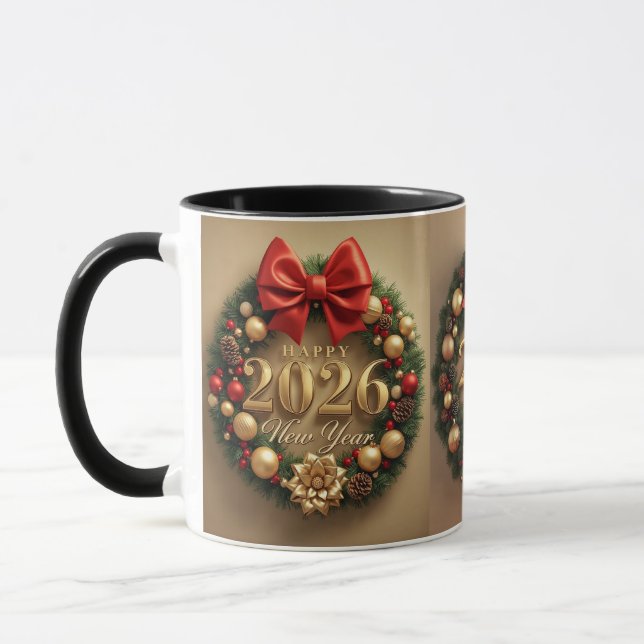 happy new year 2026 warm wreath mug (Left)