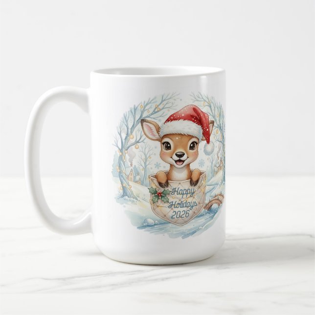 Happy New Year 2026 with cute Deer Coffee Mug (Left)