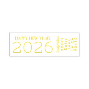 Happy New Year 2026 YELLOW Address Self-inking Stamp