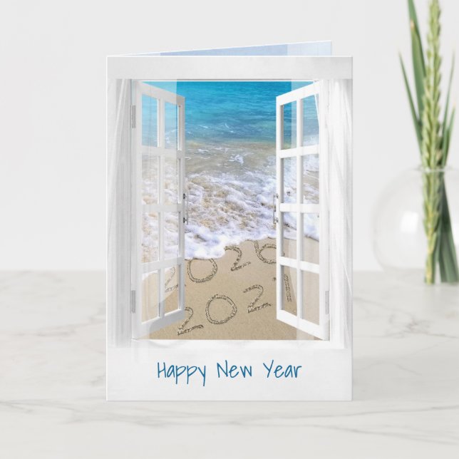 Happy New Year 2027 Beach Window  Card (Front)