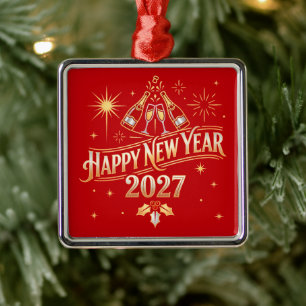 Happy New Year 2027 Celebration Metal Ornament