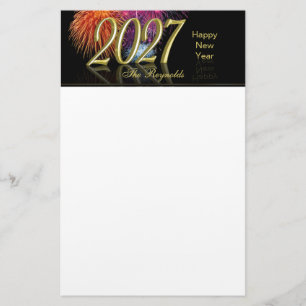 Happy New Year 2027 Gold Fireworks Stationery