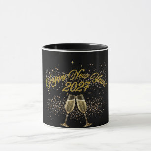 Happy New Year 2027 Gold Glitter Toast Custom Coff Mug