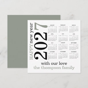 Happy New Year 2027 Sage White Calendar Holiday Card
