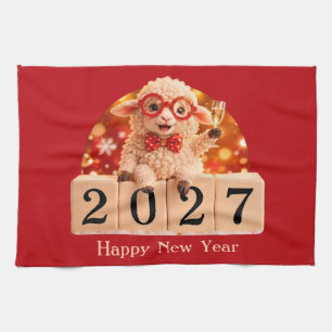 Happy New Year 2027 Year of the Goat Sheep Tea Towel