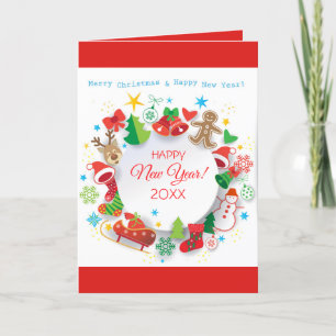 Happy New Year 20XX & Christmas Characters Holiday Card