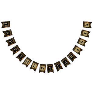 Happy New Year 20XX Gold & Black Fireworks Bunting