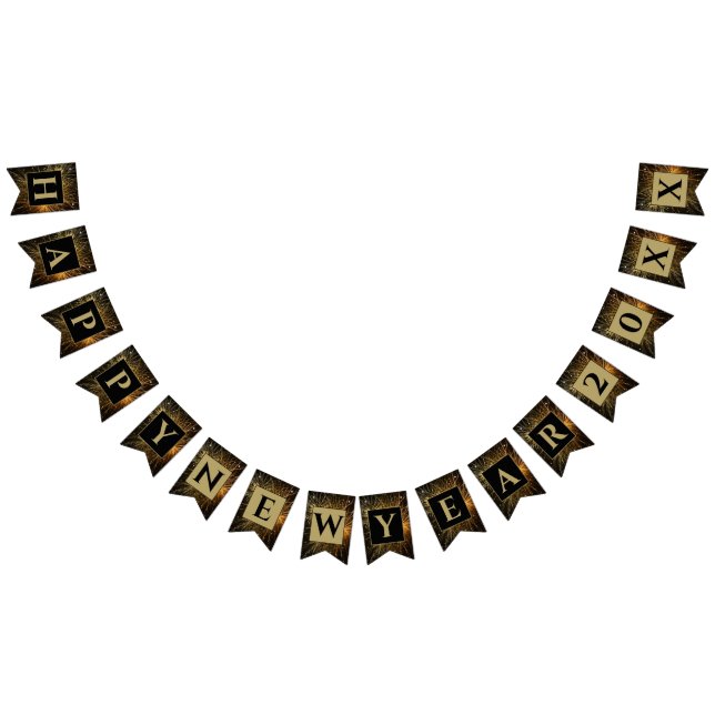 Happy New Year 20XX Gold & Black Fireworks Bunting (All)
