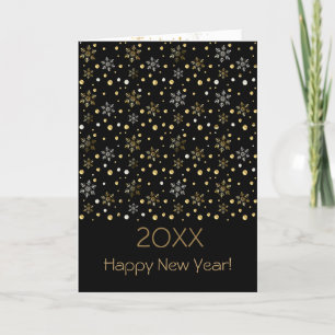 Happy New Year 20XX & Gold Christmas Characters Holiday Card