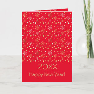 Happy New Year 20XX & Gold Christmas Characters Holiday Card