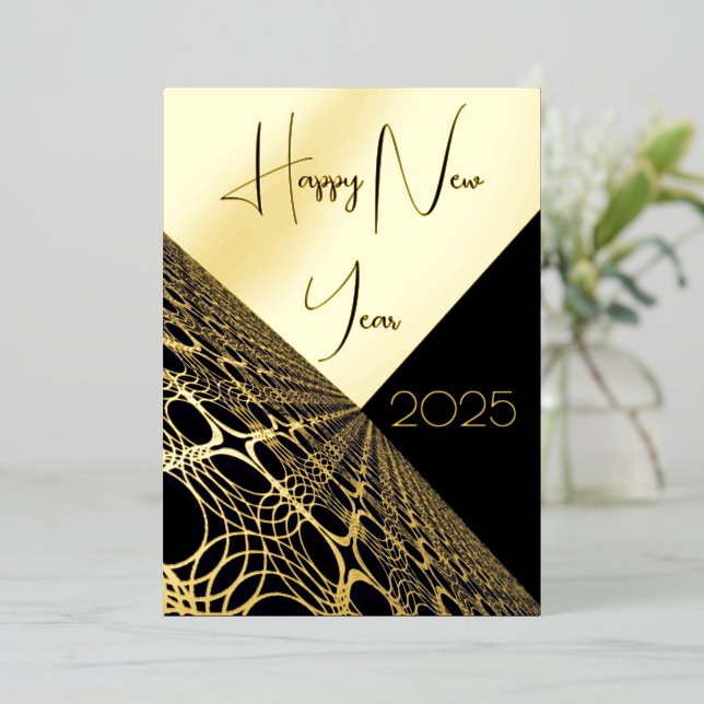 Happy New Year 20xx modern gold lace on black bg (Standing Front)