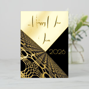 Happy New Year 20xx modern gold lace on black bg